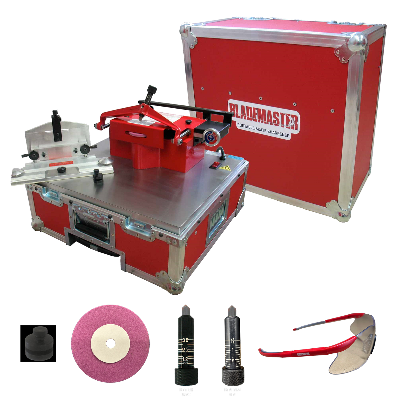 Blademaster portable skate sharpener with accessories 