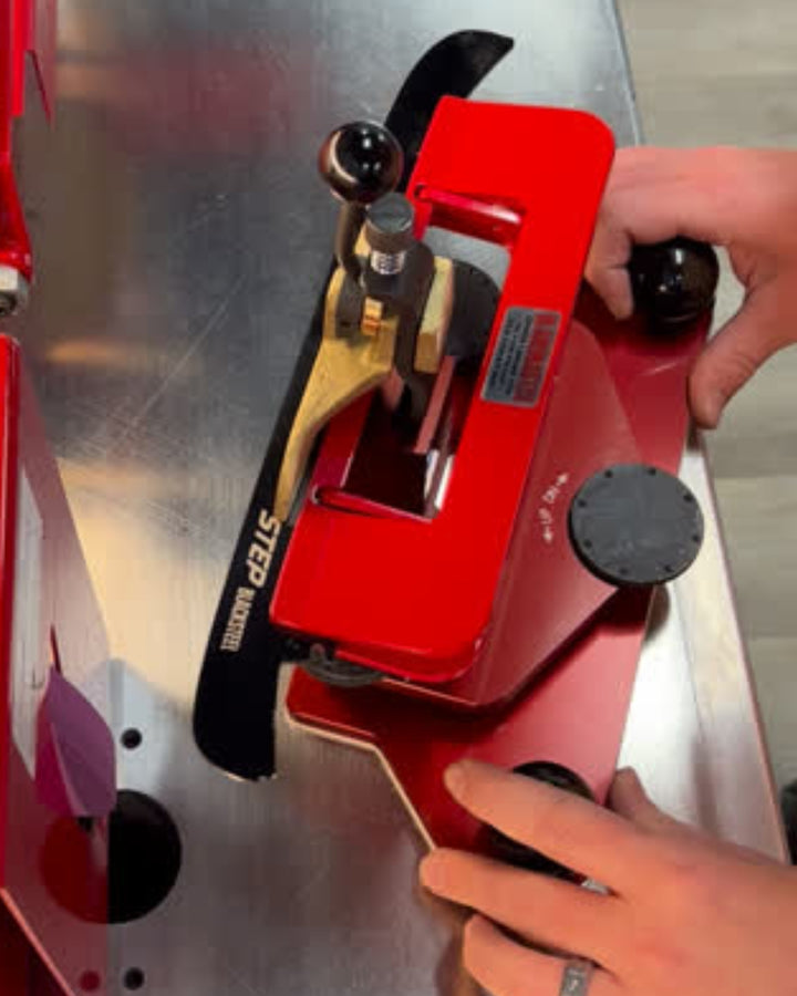 Blademaster QC100 Quick Clamp with blade only on sharpener