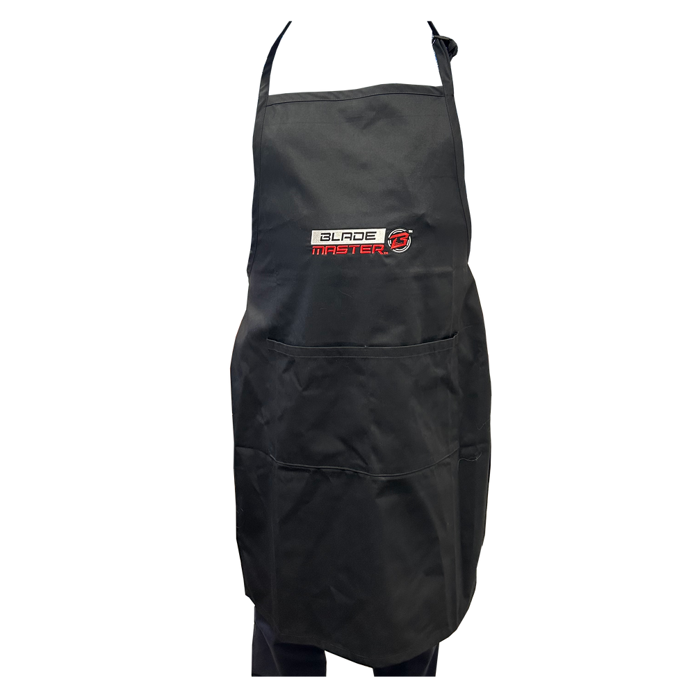 Black apron with Blademaster logo it